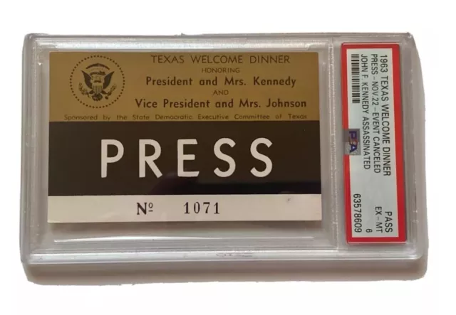 1963 Texas Welcome Dinner Press Badge President John Kennedy Assassination PSA 6