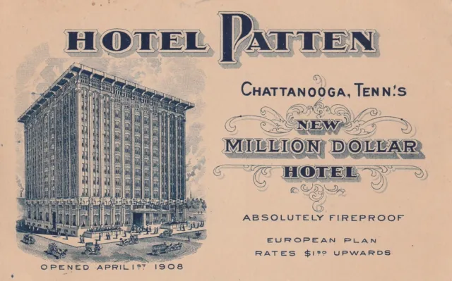 1908 Hotel Patten Chattanooga Tennessee First Million Dollar Hotel Post Card