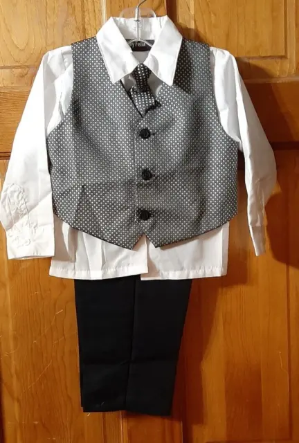 Toddlers Boys 4 Piece Suit Vest Tie Shirt Long Pants Outfits Set Size 3T  NEW