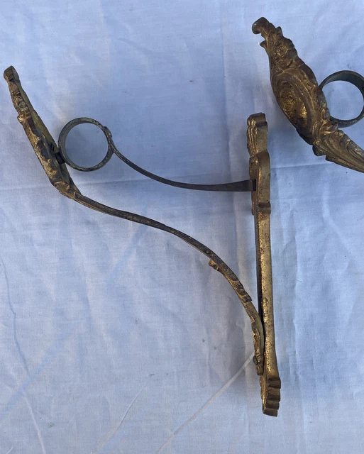 Antique French Victorian Gilded Brass Fancy Rococo Curtain Rod Holders 10 1/4” 6