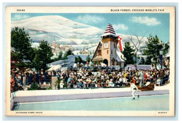 1934 Black Forest Chicago World's Fair Skating Scene Illinois IL Postcard