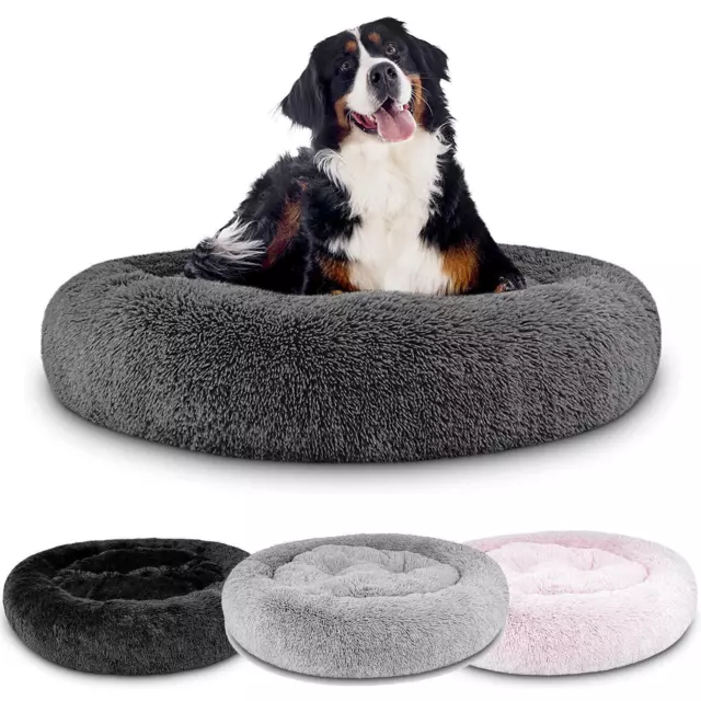 Dog Bed Donut Soft Round Plush Cat Beds for Calming Pet Anti Anxiety Washable