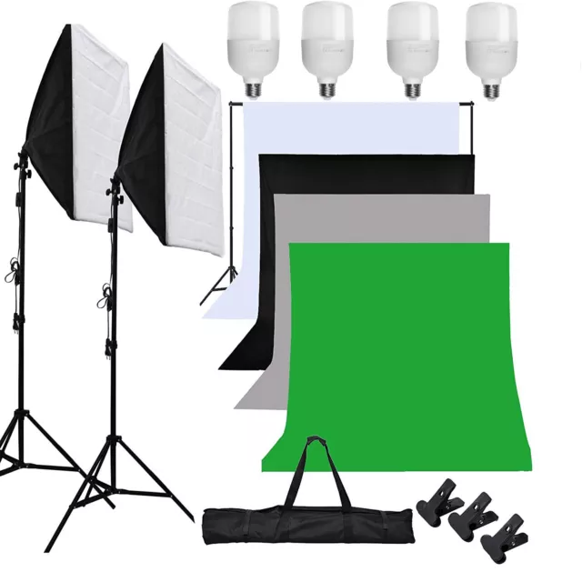 Photography Studio Softbox Continuous Lights Kit Backdrop Background Stand Kit