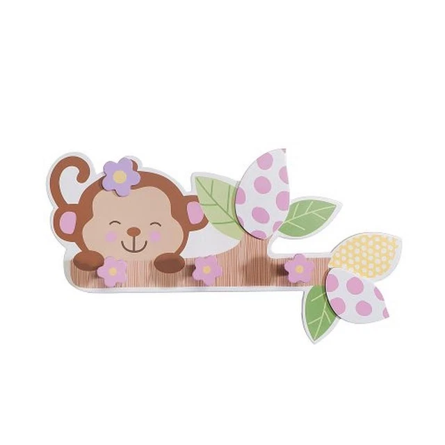 Babies"R"Us Pink Wooden Baby Girl Monkey Wall Decor 17.5 x 9.6 In  4946