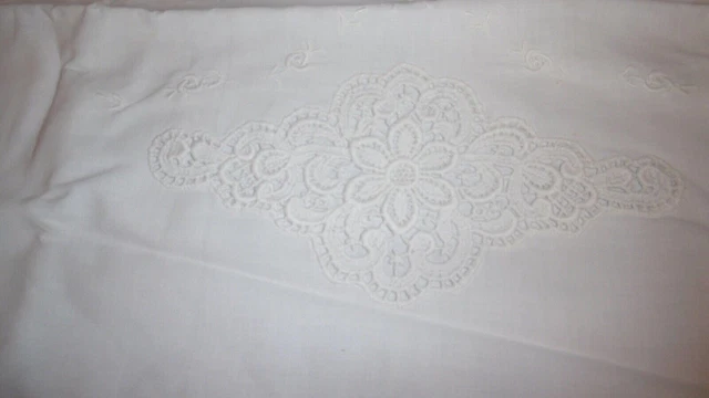 Funda De Almohada Bordado Ingles Lino Algodon Antiguo