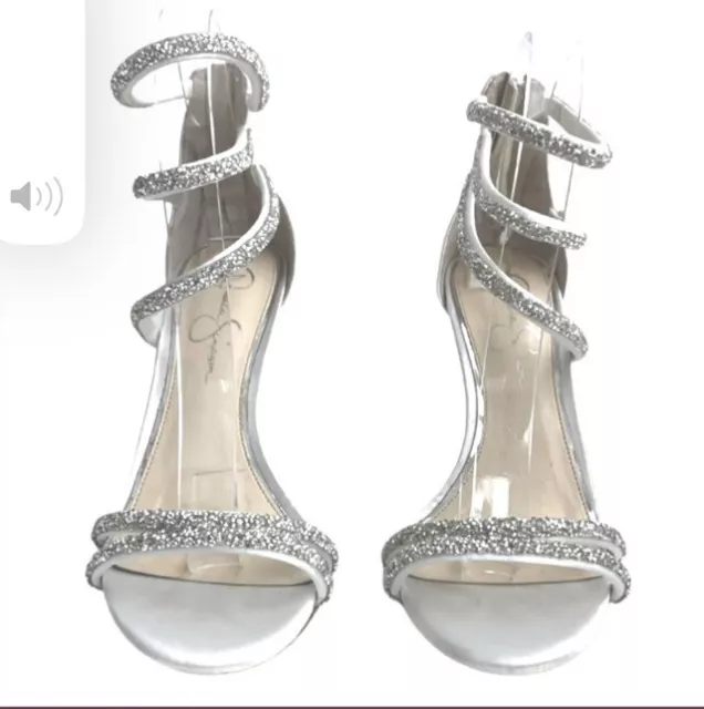 Jessica Simpson JAMALEE White Satin Beaded Strappy Heels Size 6 Brand New