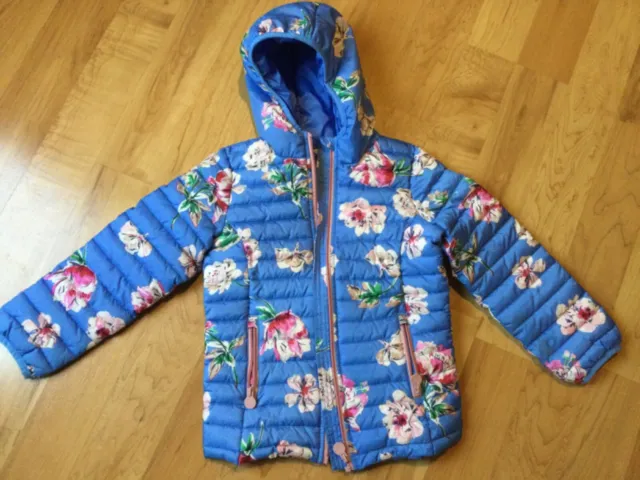 Joules Blue Floral Puffer Jacket Girls Size 8yr