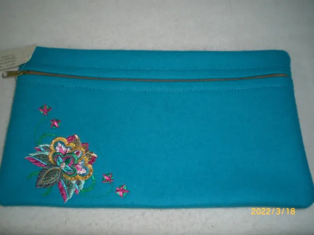 Dance Regalia Bag, Turquoise Trade Wool, Fully Lined, Embroidered Flowers