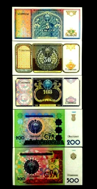 UZBEKISTAN 5-50-100-200-500 SUM Banknote World Paper Money UNC Currency Bills