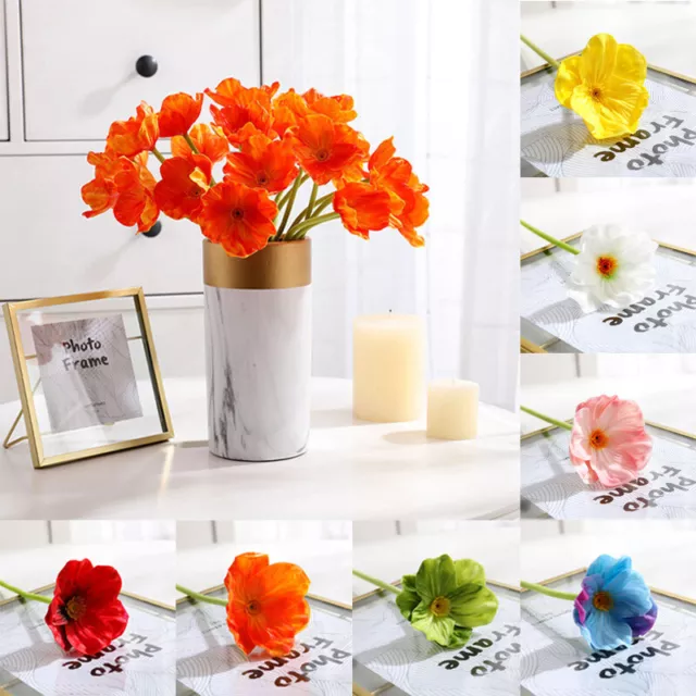 10PC Künstliche Mohn Blumen Stamm Dekorative Seide für Home Party Hochzeit Dekor