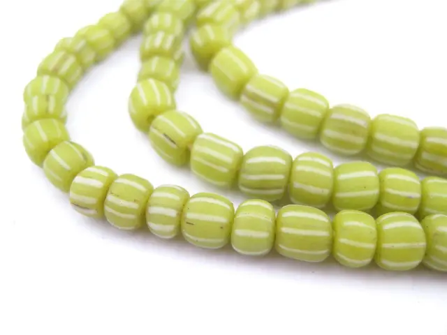 Lime Green Java Gooseberry Beads 5mm Indonesia Cylinder Glass 24 Inch Strand