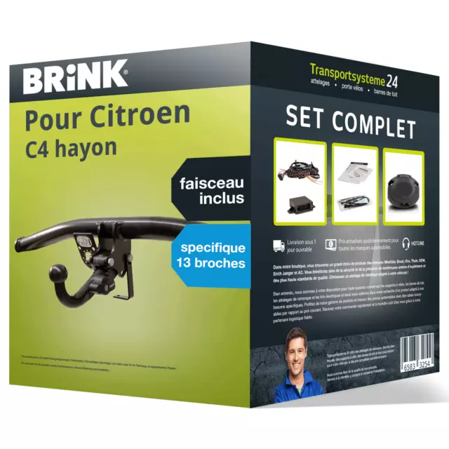 Pack Attelage Brink pour Citroen C4 hayon 04- Amovible et Faisceau s. 13 broches