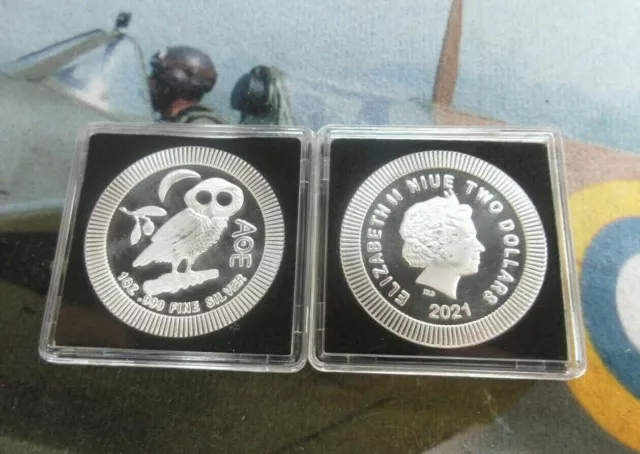 2021 Silver 1 oz .999 Fine Silver ATHENIAN OWL Niue $2 Dollar Coin QUAD CAPSULE