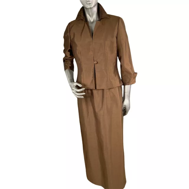 Jessica Howard Evening Cocktail Brown Formal Long Dress Jacket Size 10