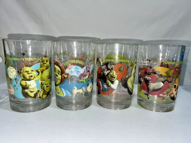 McDonald's Dreamworks 2007 Shrek the Third Glass Collector's Cup Set Of 4