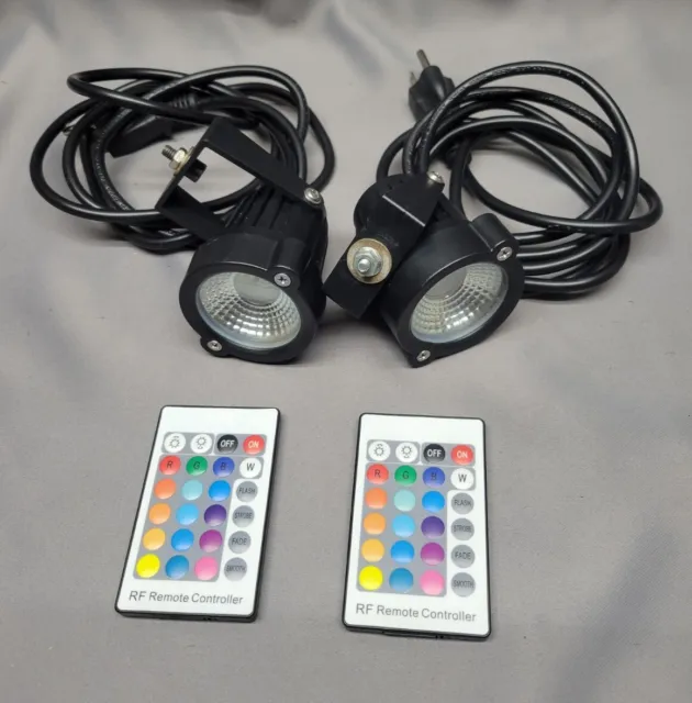 2 Black Outdoor Halloween RGB Colored Landscape Spot Lights Used With Remotes