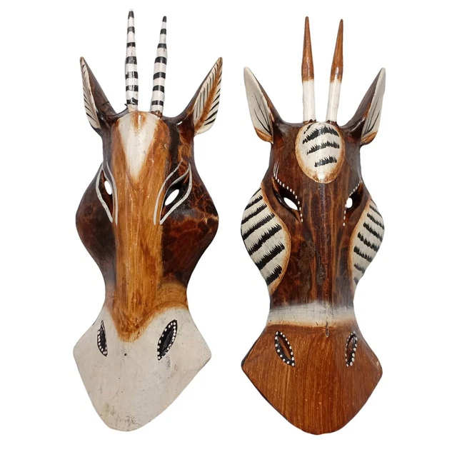 Conjunto Mixto de Safari Antílopes Cara Animal Madera Máscaras Madera Arte de Pared Decoración Colgante de 10 in