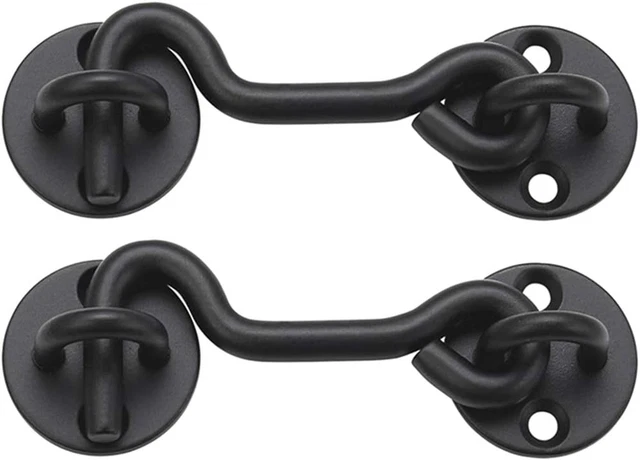 (2 Pack) 4" Privacy Hook and Eye Latch for Sliding Barn Door, Black