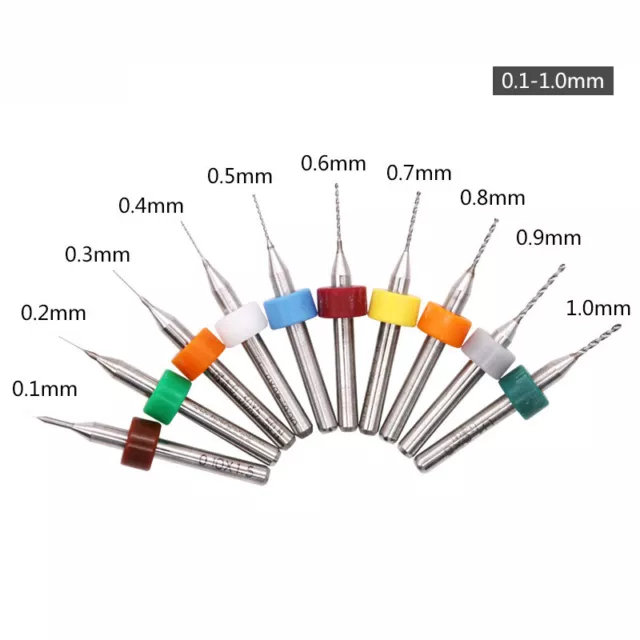 10pcs Tungsten Steel Carbide PCB CNC Micro Twist Drill Bits Milling 0.1mm-1.0mm 2