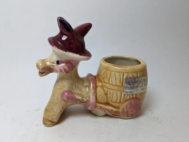 Cliff House Ceramic Donkey With Barrel Toothpick Holder Or Tiny Planter