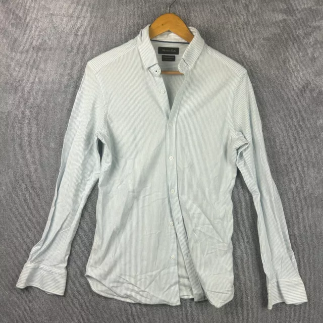 Massimo Dutti Shirt Mens Medium Pinstriped Button Up Cotton Italian Fabric