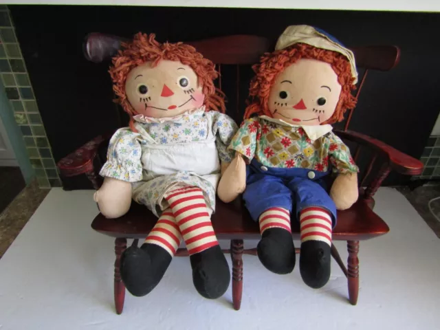 Vtg 1947 Johnny Gruelle's Raggedy Ann & Andy Dolls 15" ADORABLE!