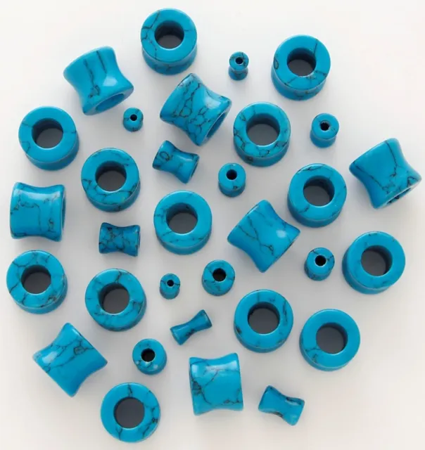 1 Pair 8g Organic Turquoise Blue Stone Tunnels Eyelets Plugs Ear Gauge 3mm