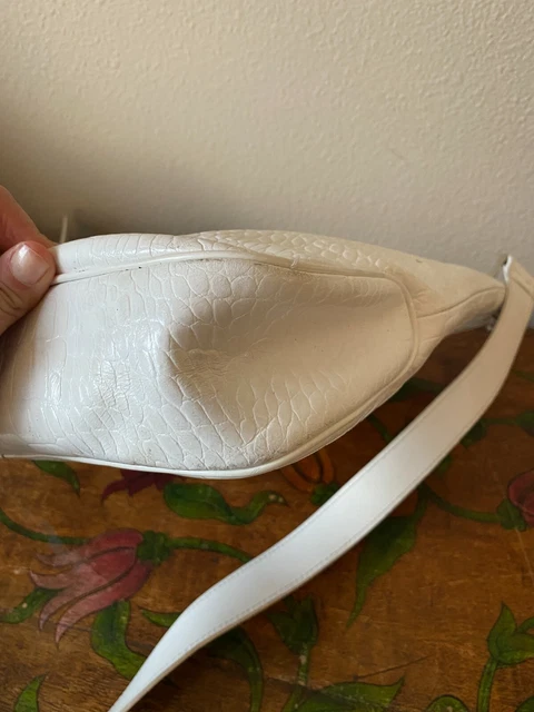 LONGCHAMP Adjustable ROSEAU CROC Embossed IVORY Patent Leather Cross Body Bag 10
