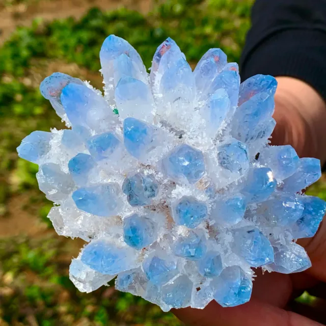 362G New Find sky blue Phantom Quartz Crystal Cluster Mineral Specimen Healing