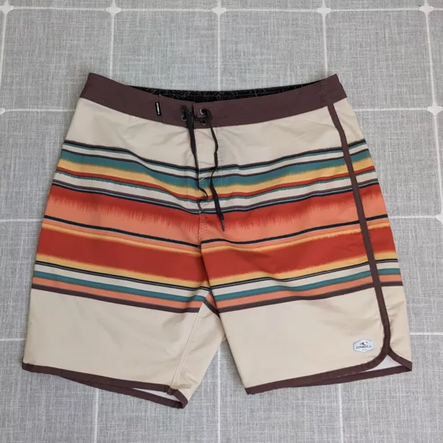 O'Neill Shorts Mens 32 Orange Beige Board Shorts Hyperfreak Surf Beach Rainbow