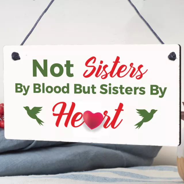 Sisters By Heart Shabby Chic Wooden Hanging Plaque Best Friends Gift Friend Sign