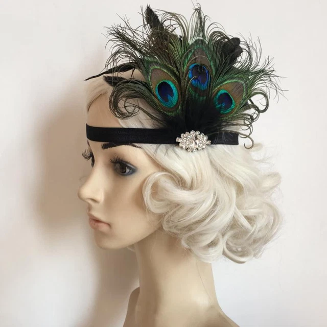 Retro Peacock Feather Headband Wedding Bridal Headpiece 1920s Hair