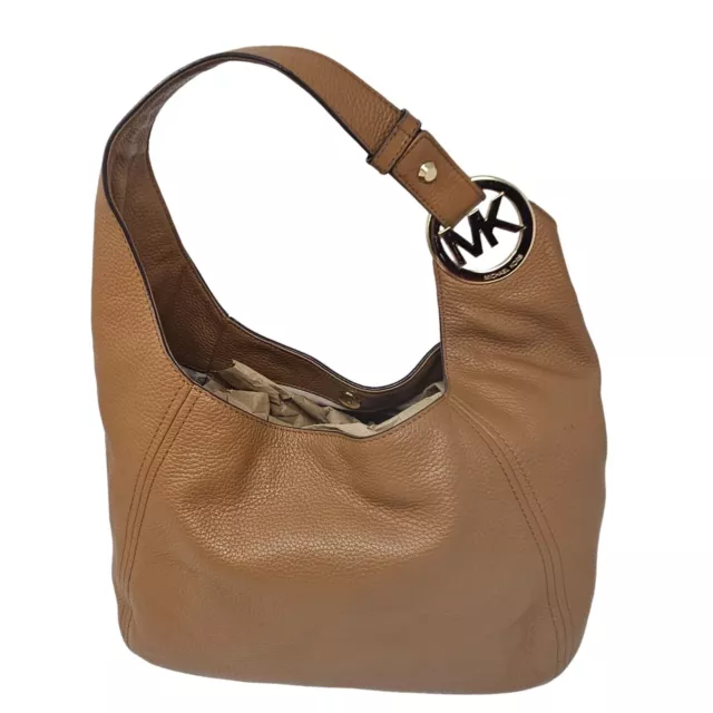 Michael Kors Fulton Hobo Bag Brown Leather Large Tote Pebbled Purse Shoulder