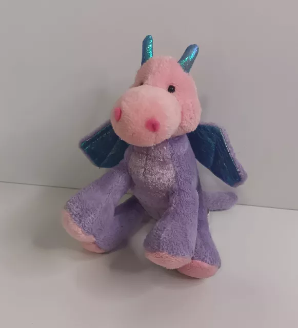 Russ Berrie 'Kristal' Dragon Plush Beanie Soft Toy 13cm Vintage Rare Purple Pink