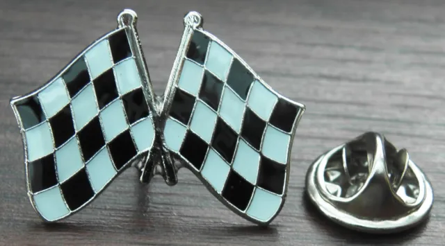 Chequered Black & White Flag Lapel Hat Tie Cap Pin Badge Car Motor Racing Brooch