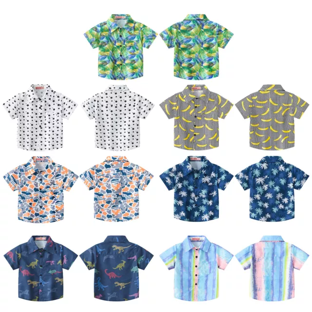 Kleinkind Kinder Baby Boys Hawaiian Print Shirt Sommer Strand Button Down Top 3