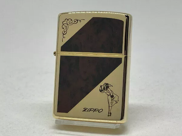 Zippo Oil Lighter Windy Marble Girl Gold Brown Etching Regular Case Cute Design