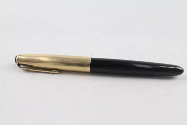 Parker 51 Fountain Pen Black Vintage 14ct Gold Nib Writing Rolled Gold Cap Parker 51 Fountain Pen Black Vintage 14ct Gold Nib Writing Rolled Gold Cap