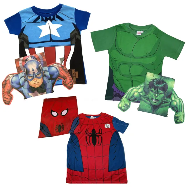 Kids Boys Superhero T-Shirt Top Childrens Short Sleeve Shirt & 3D Drawstring Bag
