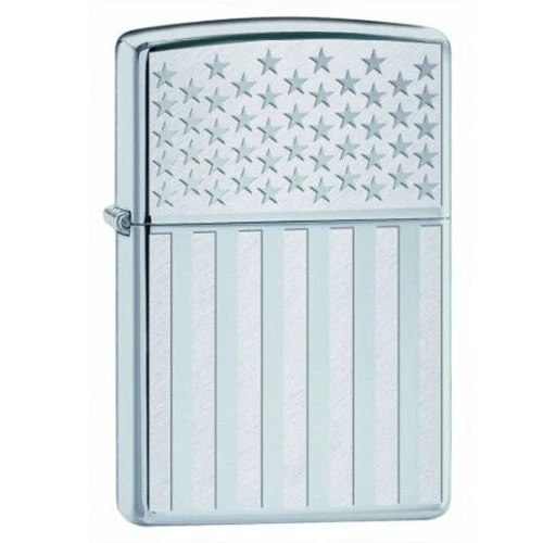 American Flag Patriotic Zippo Lighter Polished Chrome