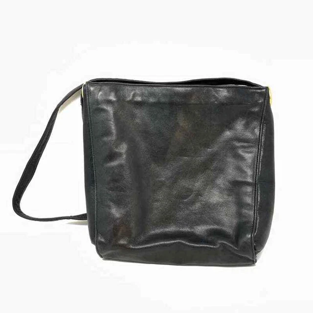 Perlina Black Leather Adjustable Strap Zipper Snap Pockets Crossbody Purse Bag