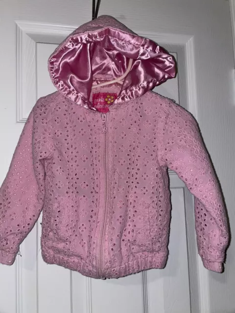 Pink Platinum Toddler Girl's Hooded Embroidered Eyelet Jacket Size 2T