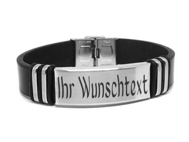 ID Kautschuk Armband mit Edelstahlplatte Mit GRAVUR Wunschtext Wunschname Unisex
