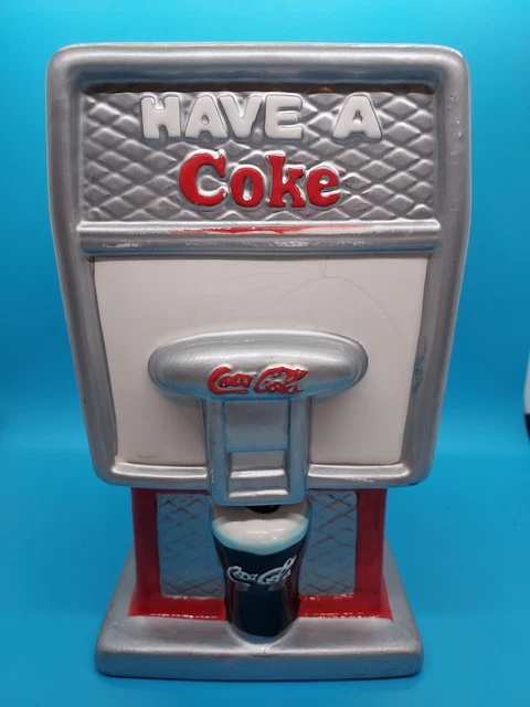 COCA COLA COOKIE JAR • Vintage 2002 Soda Machine Ceramic Houston Harvest 9" Tall
