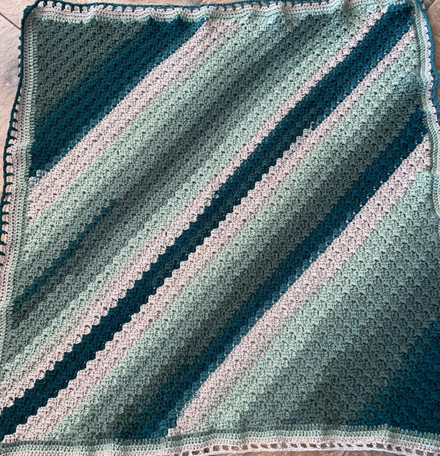 Vtg Handmade Crochet Blanket Throw Afghan Home Decor Mod Retro Stripe Diagonal