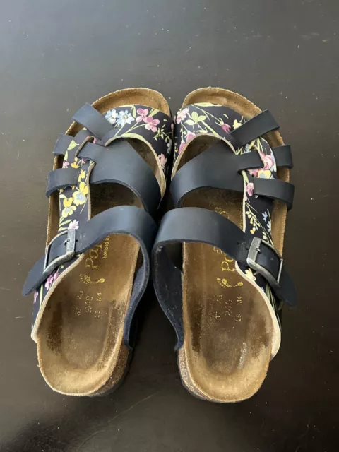 Birkenstock Papillio Marbella Sandals Navy Leather Floral Womens Size US 6 EU 37