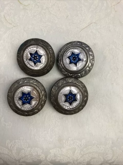 Lot Of four Victorian sulphide glass Nail head covers blue with Star of David