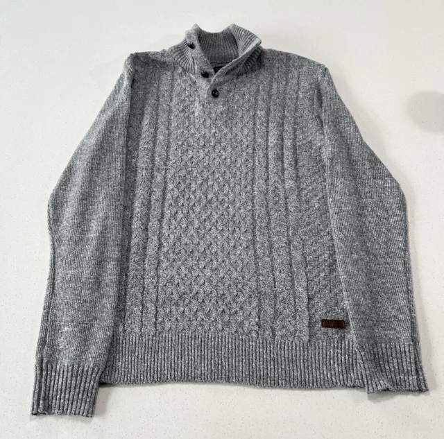 Buffalo David Bitton Men's 3 Button Knit Sweater Size Large Gray Great Condition