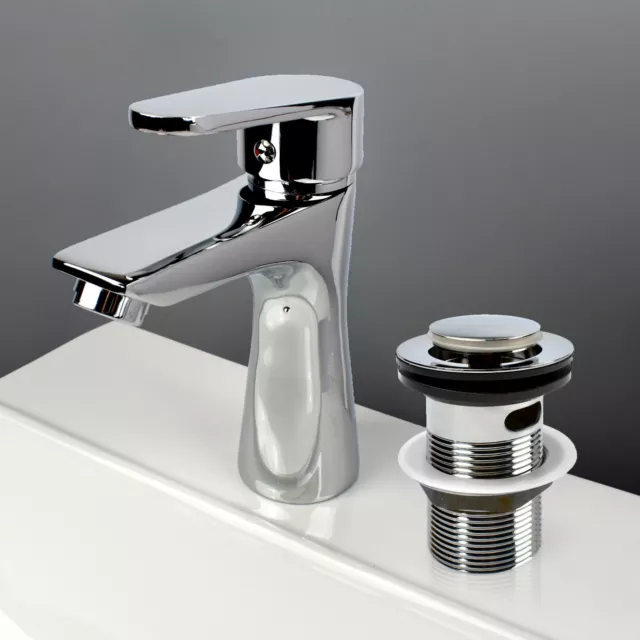 Bathroom Tap Basin Mixer Chrome + Slotted / Unslotted Waste - Mono Single Lever
