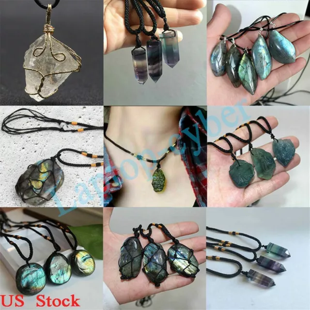 Pendulum Quartz Stone Pendant Chakra Healing Natural Crystal Gemstone Necklace